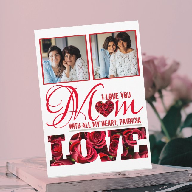 Calligraphy Floral Trendy Modern Foto Mothers Day Karte (Von Creator hochgeladen)