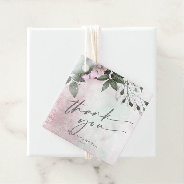 Calligraphy Floral Vielen Dank Mauve ID771 Geschenkanhänger (Beispiel)