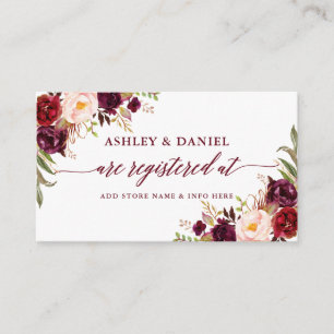 Calligraphy Floral Wedding Registry Burgundy Begleitkarte