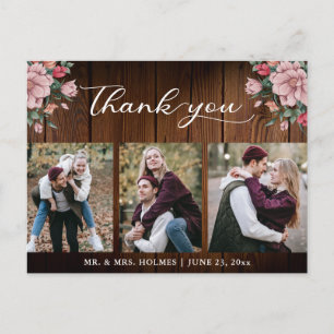 Calligraphy Floral Wedding Rustic Wood Vielen Dank Postkarte