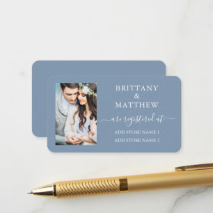 Calligraphy Foto Wedding Registry Dusty Blue Begleitkarte