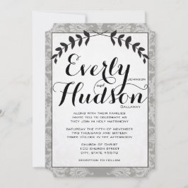 Calligraphy Garland Damask Brown Paper Wedding Einladung