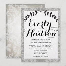 Calligraphy Garland Damask Brown Paper Wedding Einladung