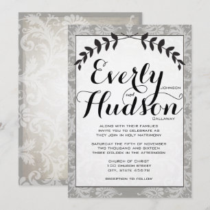 Calligraphy Garland Damask Brown Paper Wedding Einladung