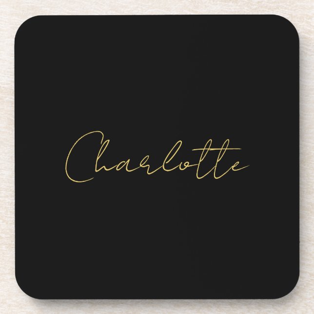 Calligraphy Gold Color Black Custom Personal Edit Getränkeuntersetzer (Vorderseite)