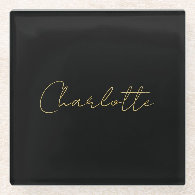 Calligraphy Gold Color Black Custom Personal Edit Glasuntersetzer (Vorderseite)