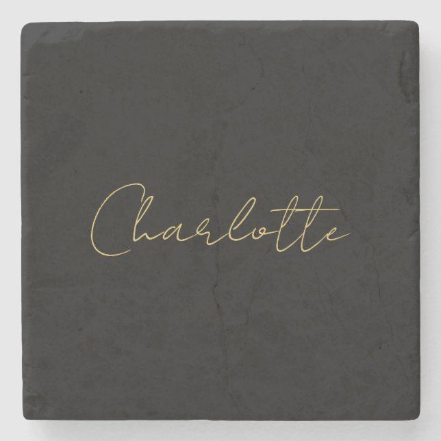 Calligraphy Gold Color Black Custom Personal Edit Steinuntersetzer (Vorderseite)