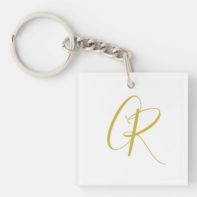 Calligraphy Gold Color Monogram Modern Minimalist  Schlüsselanhänger (Vorderseite)