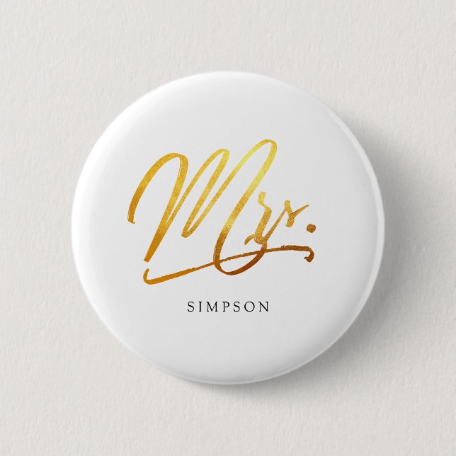 Calligraphy Gold Frau elegante Button (Vorderseite)