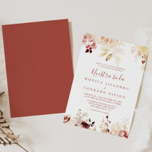 Calligraphy Graceful Floral Nuestra Boda Wedding Einladung