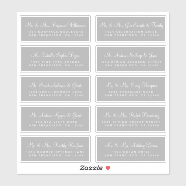 Calligraphy Gray Wedding Guest Address Labels (Blatt)