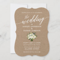 Calligraphy Green Floral Bouquet Wedding Kraft