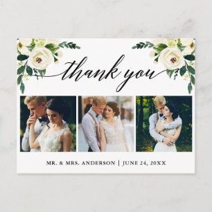 Calligraphy Green Floral Wedding Foto Vielen Dank Postkarte