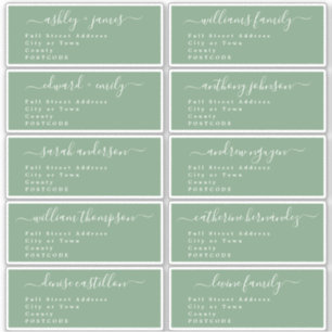 Calligraphy Green Guest Address Labels UK Layout