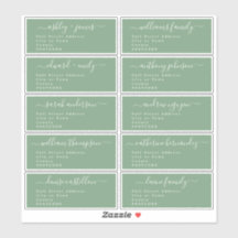 Calligraphy Green Guest Address Labels UK Layout