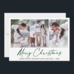 Calligraphy Green Ink Pen Christmas 3 Foto Couple Feiertagskarte<br><div class="desc">Moderne Minimalistische Elegance Calligrafy Tinte Handgeschriebenes Skript Weihnachten 3 Foto Weihnachtskarte - Grüne Schrift</div>
