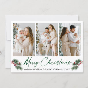 Calligraphy Green Ink Pen Wasserfarben Pines Berri Feiertagskarte