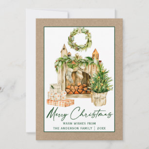 Calligraphy Green Ink Watercolor Christmas Kraft Feiertagskarte