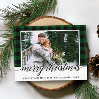 Calligraphy Green Kariert Couple Foto Weihnachten