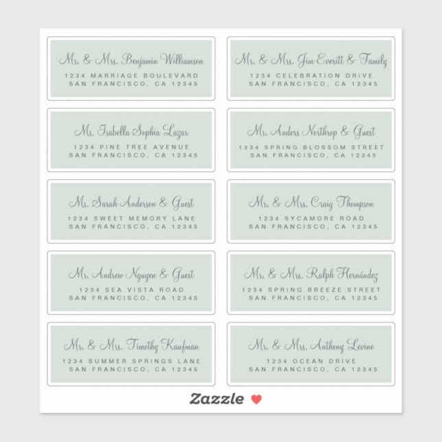 Calligraphy Green Wedding Guest Address Labels (Blatt)