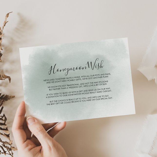 Calligraphy Green White Honeymoon Wish Begleitkarte (Von Creator hochgeladen)