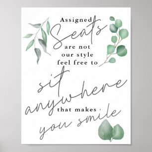 Calligraphy Greenery Sit Anywhere Wedding Sign Poster