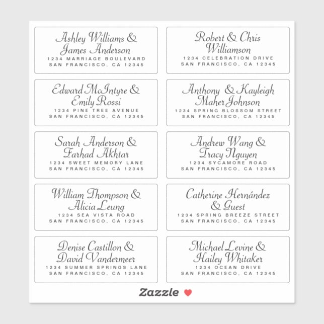 Calligraphy Guest Address Labels ORDER 6" oder 8"! (Blatt)