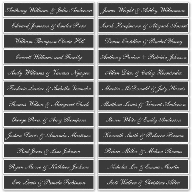 Calligraphy Guest Names Labels Black (Vorderseite)