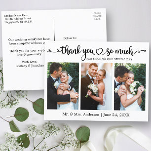 Calligraphy Heart 3 Foto Wedding Vielen Dank Postkarte