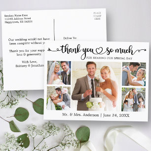 Calligraphy Heart 5 Foto Wedding Vielen Dank Postkarte