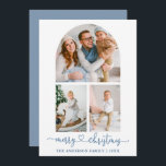Calligraphy Heart Dusty Blue Arch Foto Weihnachten<br><div class="desc">Moderne Kalligrafie Herzschrift Frohe Weihnachten 3 Foto Arch Holiday Card - Dusty Blue</div>