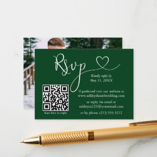 Calligraphy Heart Foto Hochzeit von Green QR-UAWG Begleitkarte