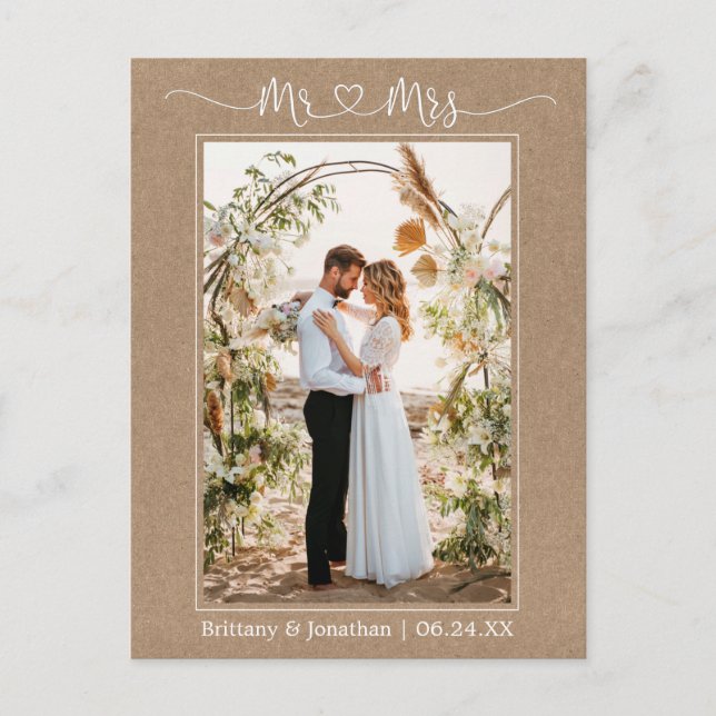 Calligraphy Heart Foto Kraft Vielen Dank Postkarte (Vorderseite)