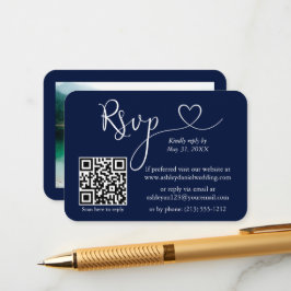 Calligraphy Heart Foto Wedding Blue UAWG QR Begleitkarte