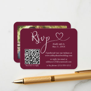 Calligraphy Heart Foto Wedding Burgundy UAWG QR Begleitkarte
