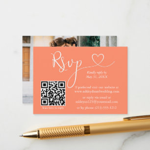 Calligraphy Heart Foto Wedding Coral QR UAWG Begleitkarte
