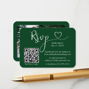 Calligraphy Heart Foto Wedding Green UAWG QR Begleitkarte