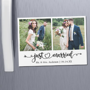 Calligraphy Heart Just Married 2 Foto Magnet Card