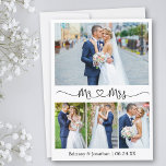 Calligraphy Heart Mr. and Mrs. 4 Foto Wedding Dankeskarte<br><div class="desc">Moderne Minimalistische Einfache Kalligraphie Script Mr. and Mrs Heart Wedding Bride and Groom 4 Foto Danke Karte</div>