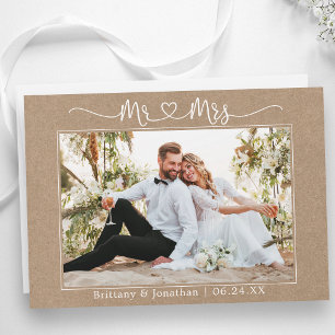 Calligraphy Heart Mr. and Mrs Kraft Wedding Foto Dankeskarte