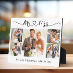 Calligraphy Heart Mr. and Mrs Wedding 5 Foto Fotoplatte<br><div class="desc">Moderne Minimalistische Einfache Kalligraphie Script Mr. and Mrs. Heart Wedding Bride and Groom 5 Foto Plaque</div>