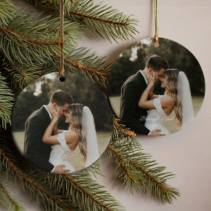 Calligraphy Heart Mr. and Mrs. Wedding Foto Ornament
