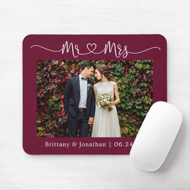 Calligraphy Heart Mr. Wedding Burgundy Mousepad (Mit Mouse)