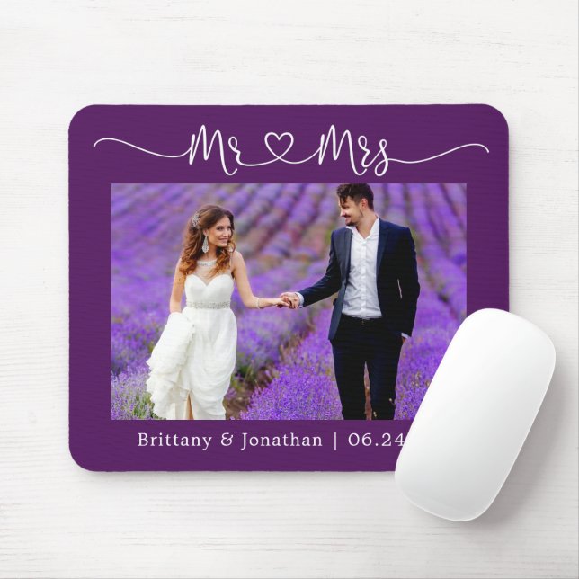Calligraphy Heart Mr. Wedding Lila Mousepad (Mit Mouse)