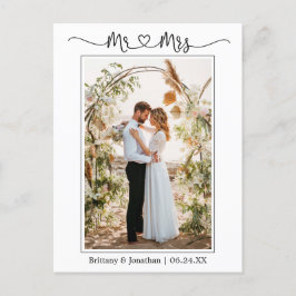 Calligraphy Heart Mrs. Wedding Foto Vielen Dank Postkarte