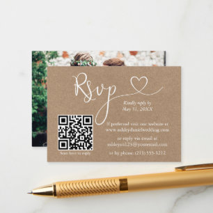 Calligraphy Heart QR Foto Kraft Wedding RSVP Begleitkarte