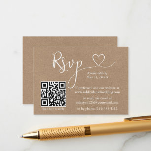 Calligraphy Heart QR Kraft Wedding RSVP Begleitkarte