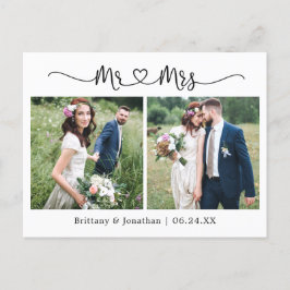 Calligraphy Heart Wedding 2 Foto Vielen Dank Postkarte