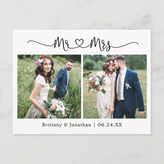 Calligraphy Heart Wedding 2 Foto Vielen Dank Postkarte (Vorderseite)