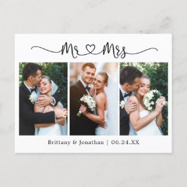 Calligraphy Heart Wedding 3 Foto Vielen Dank Postkarte